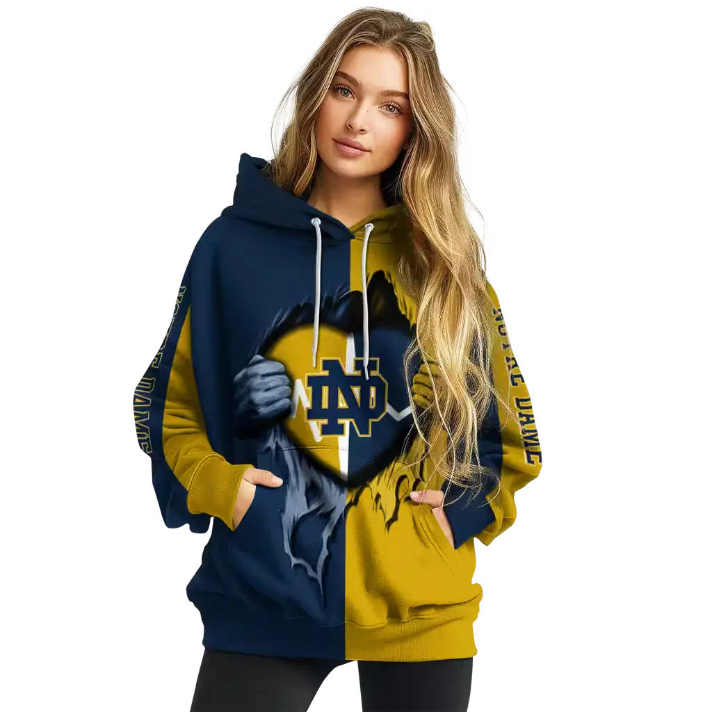 notre dame fighting irish heartbeat graphic navy hoodie high quality notre dame fighting irish heartbeat graphic navy hoodie high quality