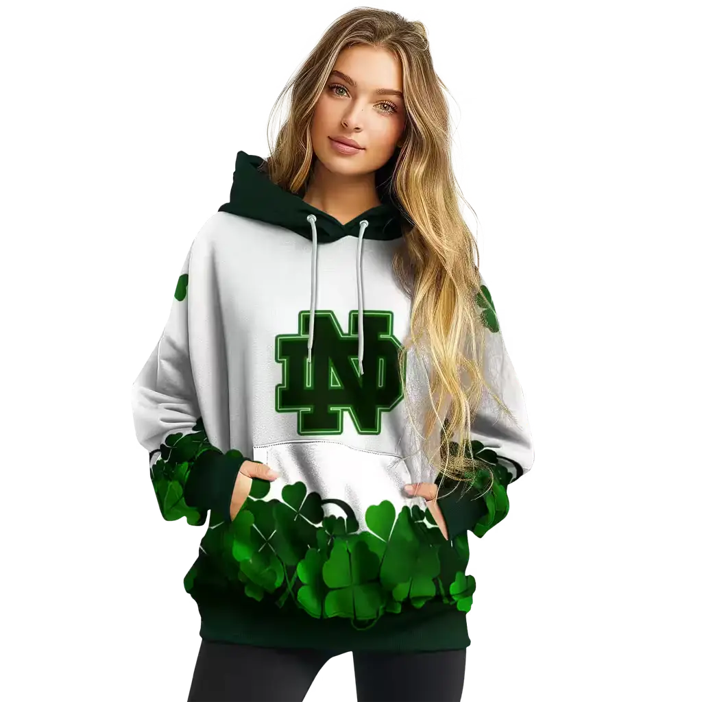 notre dame fighting irish lucky motif white green hoodie high quality notre dame fighting irish lucky motif white green hoodie high quality