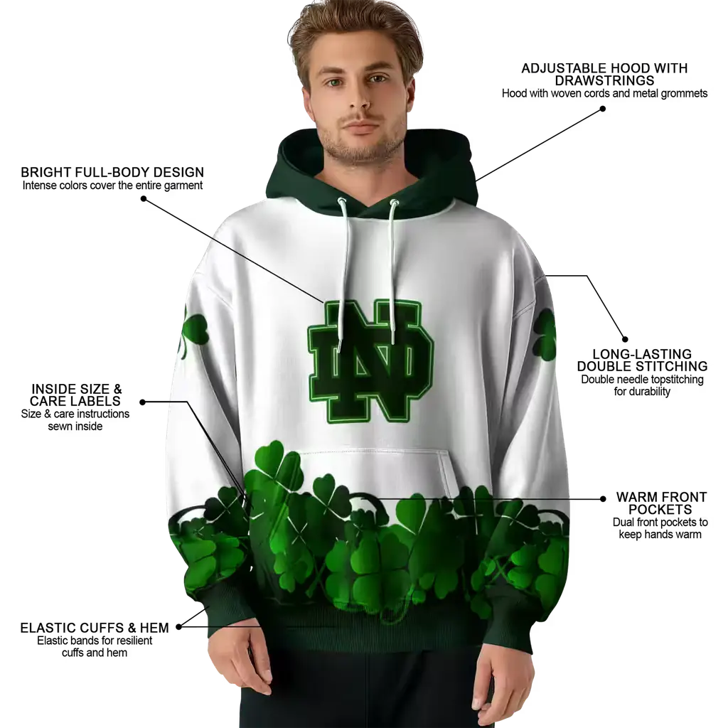 notre dame fighting irish lucky motif white green hoodie latest model notre dame fighting irish lucky motif white green hoodie latest model