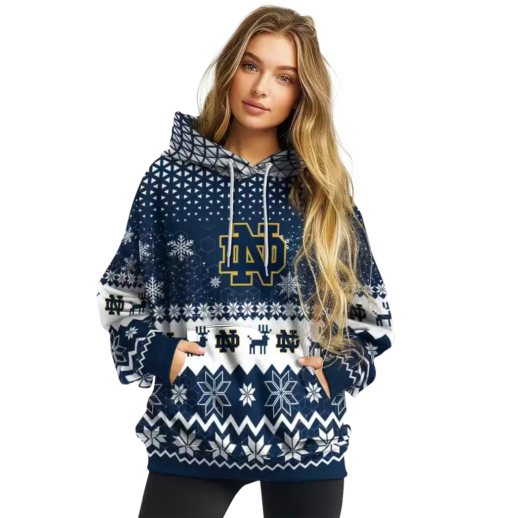 notre dame fighting irish reindeer motif navy hoodie high quality notre dame fighting irish reindeer motif navy hoodie high quality