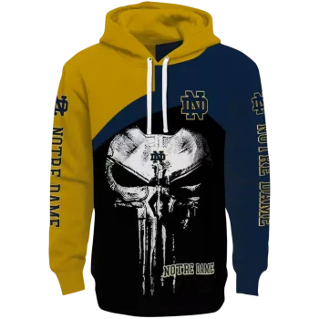 notre dame fighting irish skull punisher gold black hoodie best selling