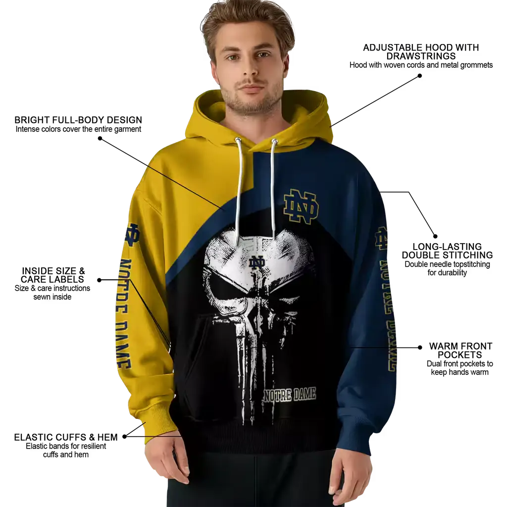 notre dame fighting irish skull punisher gold black hoodie latest model notre dame fighting irish skull punisher gold black hoodie latest model