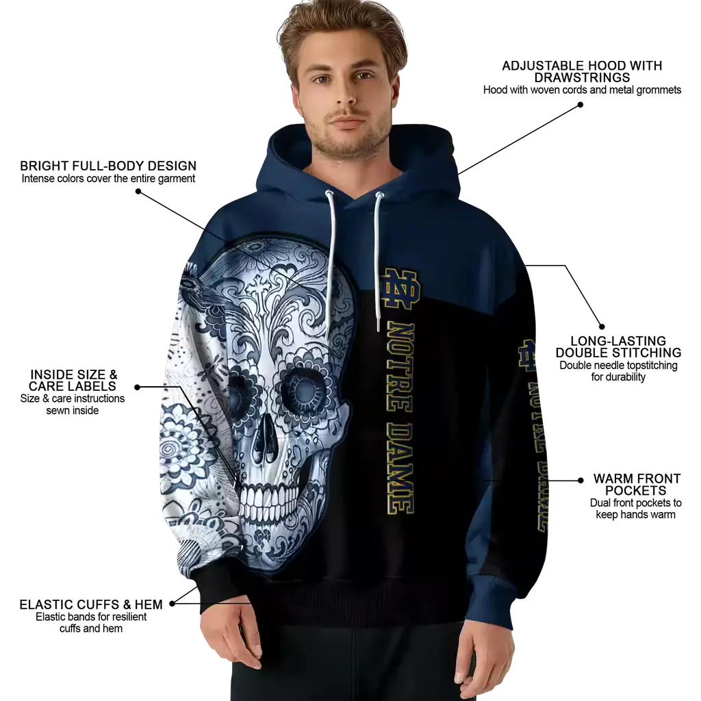 notre dame fighting irish sugar skull navy black hoodie latest model notre dame fighting irish sugar skull navy black hoodie latest model