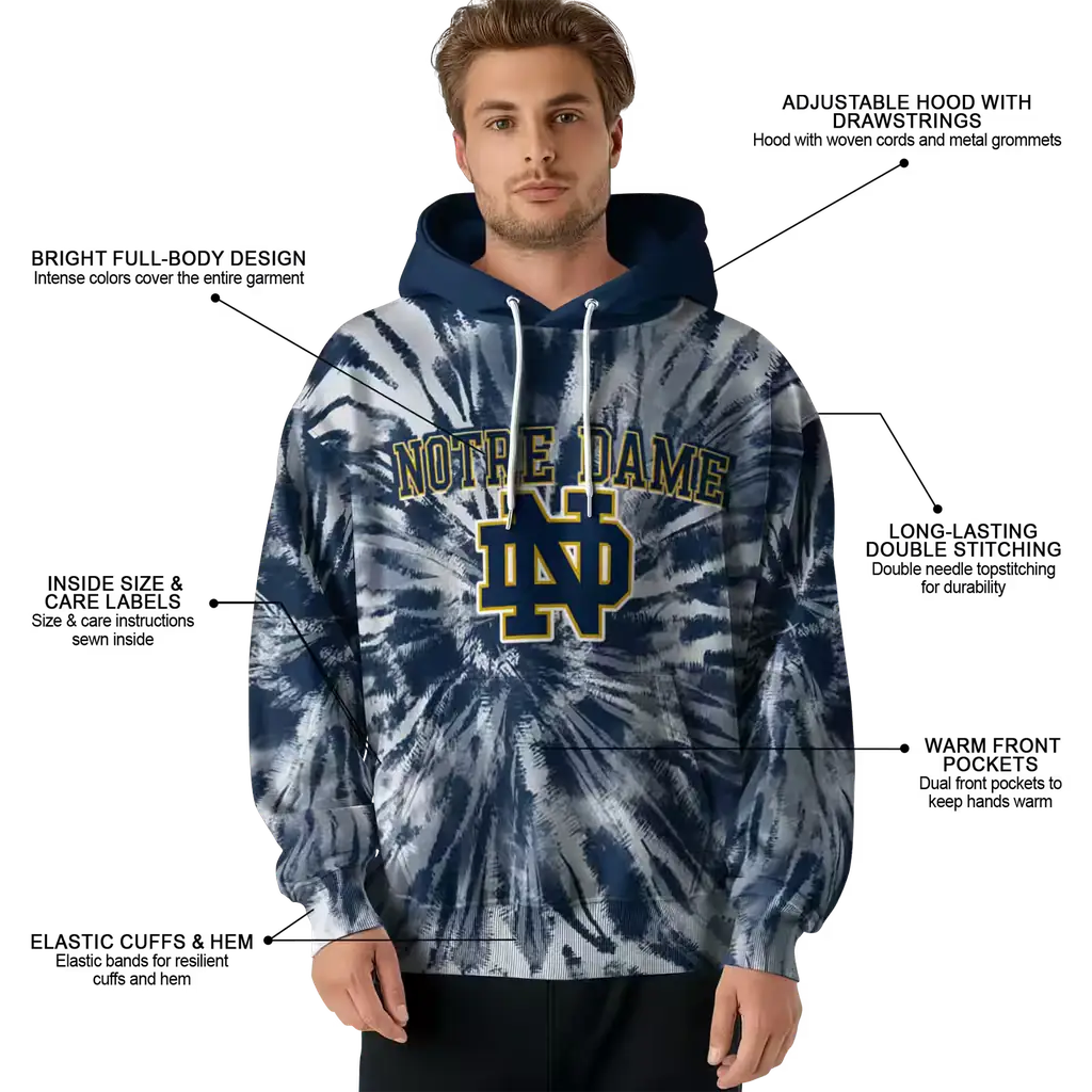 notre dame fighting irish tie dye pattern navy hoodie latest model notre dame fighting irish tie dye pattern navy hoodie latest model