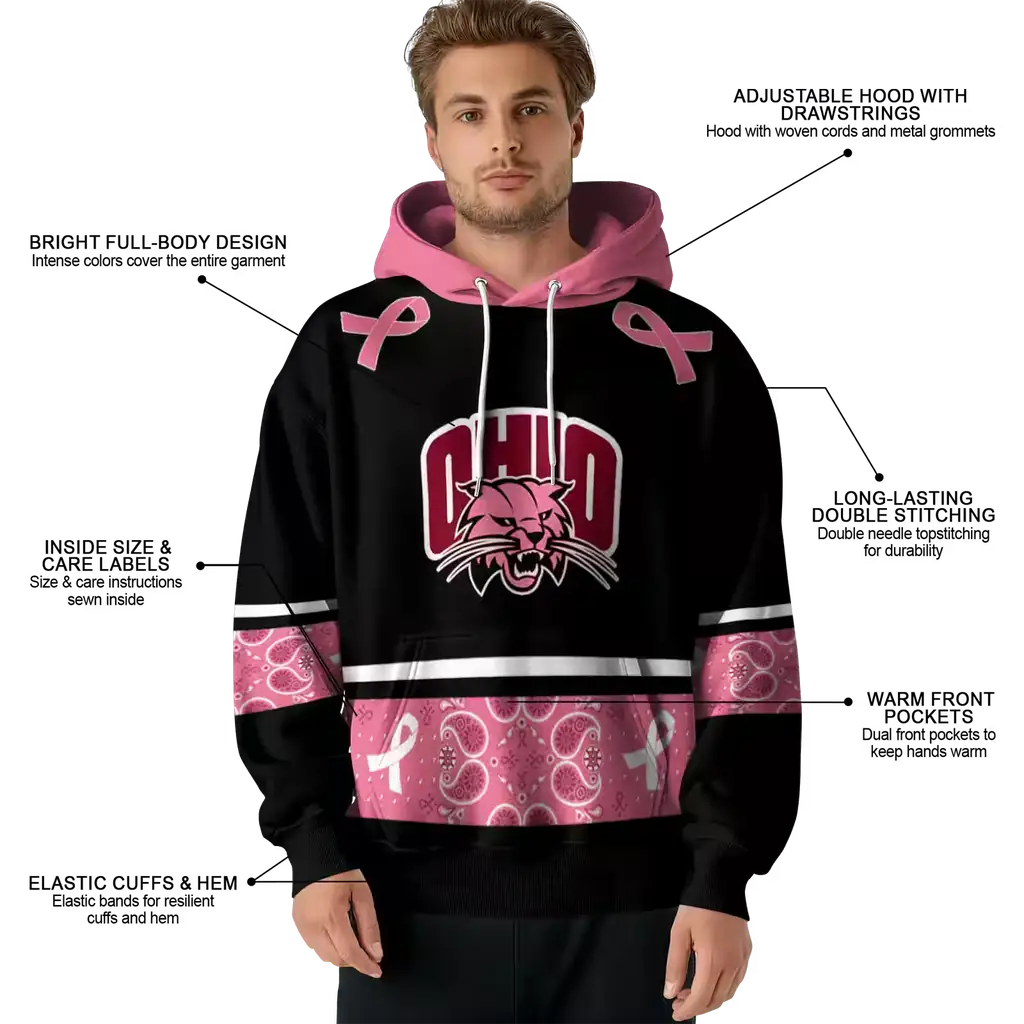 ohio bobcats awareness ribbon black pink hoodie latest model ohio bobcats awareness ribbon black pink hoodie latest model