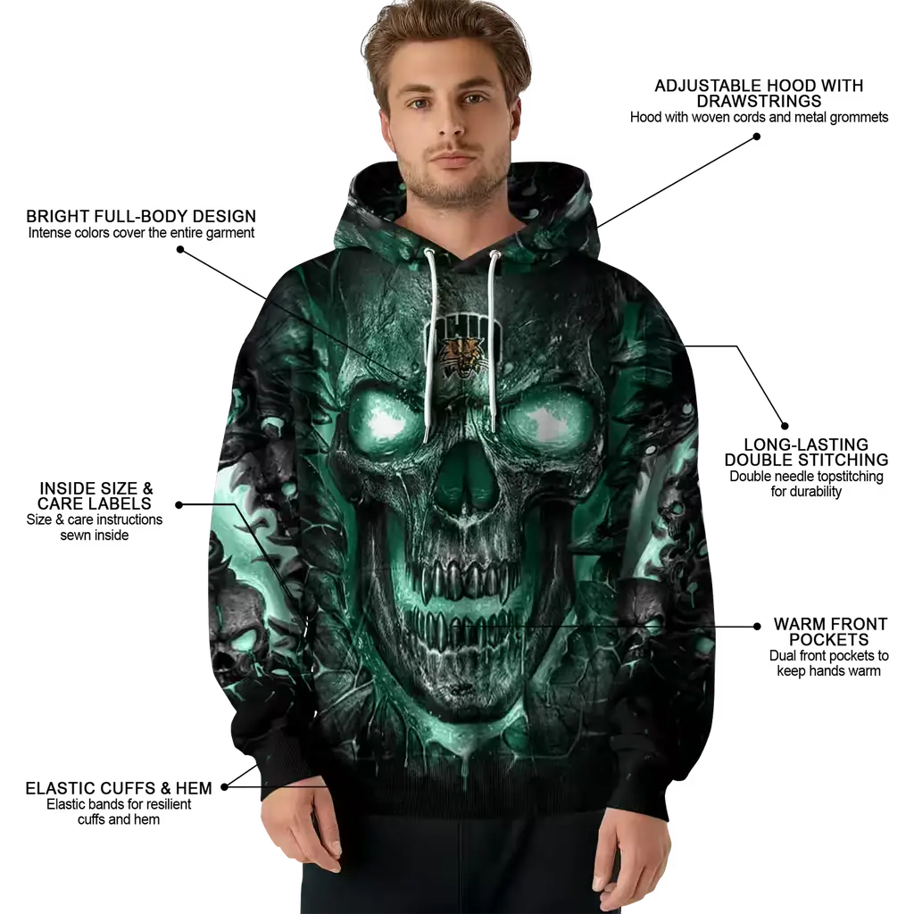 ohio bobcats demonic skull green black hoodie latest model ohio bobcats demonic skull green black hoodie latest model