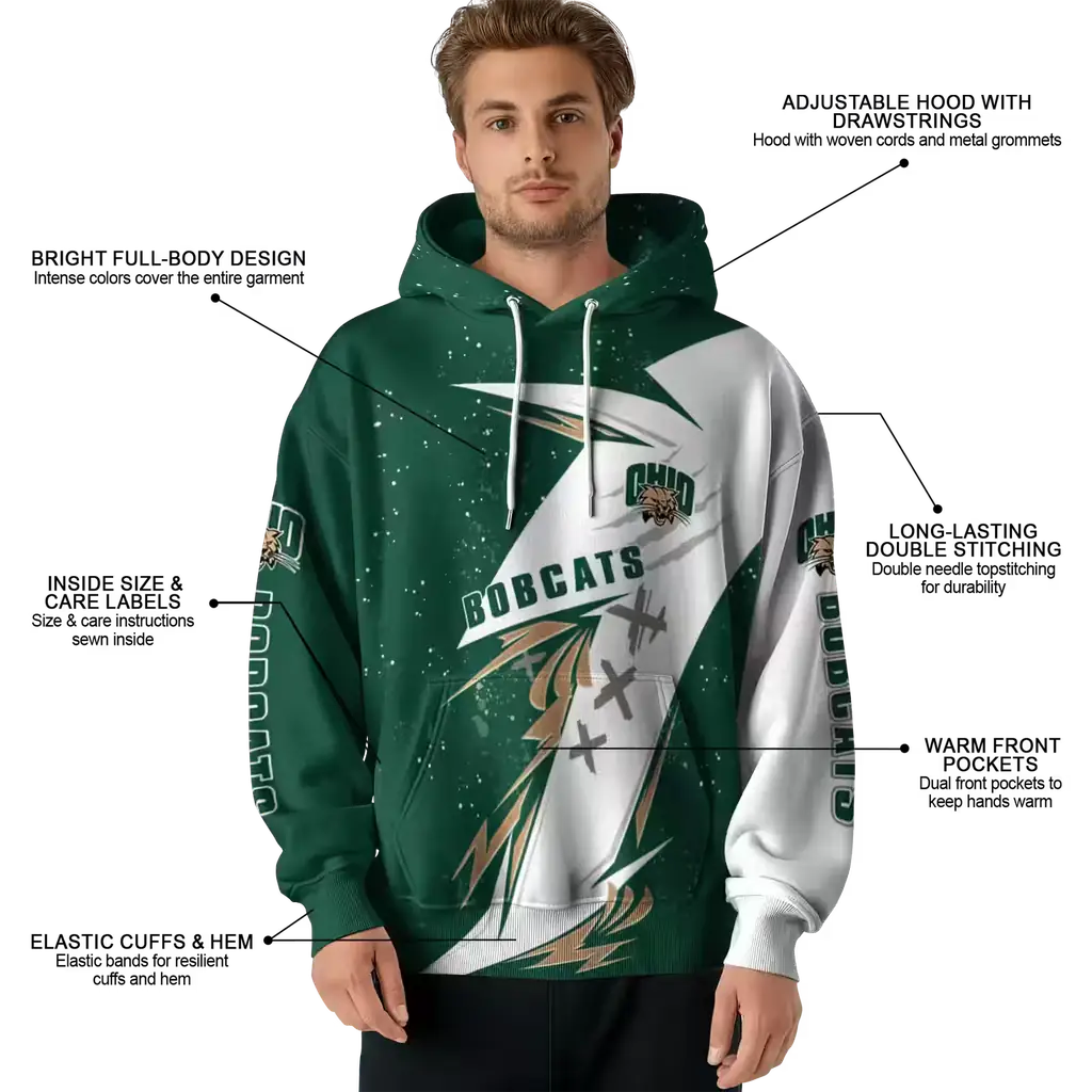 ohio bobcats dynamic slash green white hoodie latest model ohio bobcats dynamic slash green white hoodie latest model