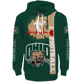 ohio bobcats football heartbeat green hoodie best selling