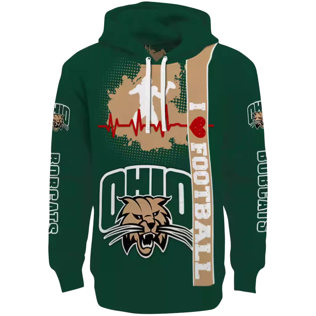 ohio bobcats football heartbeat green hoodie best selling ohio bobcats football heartbeat green hoodie best selling