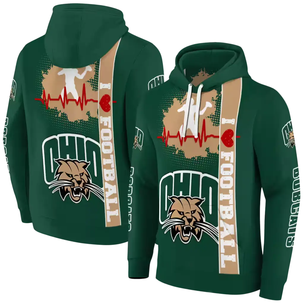 ohio bobcats football heartbeat green hoodie fashion forward ohio bobcats football heartbeat green hoodie fashion forward