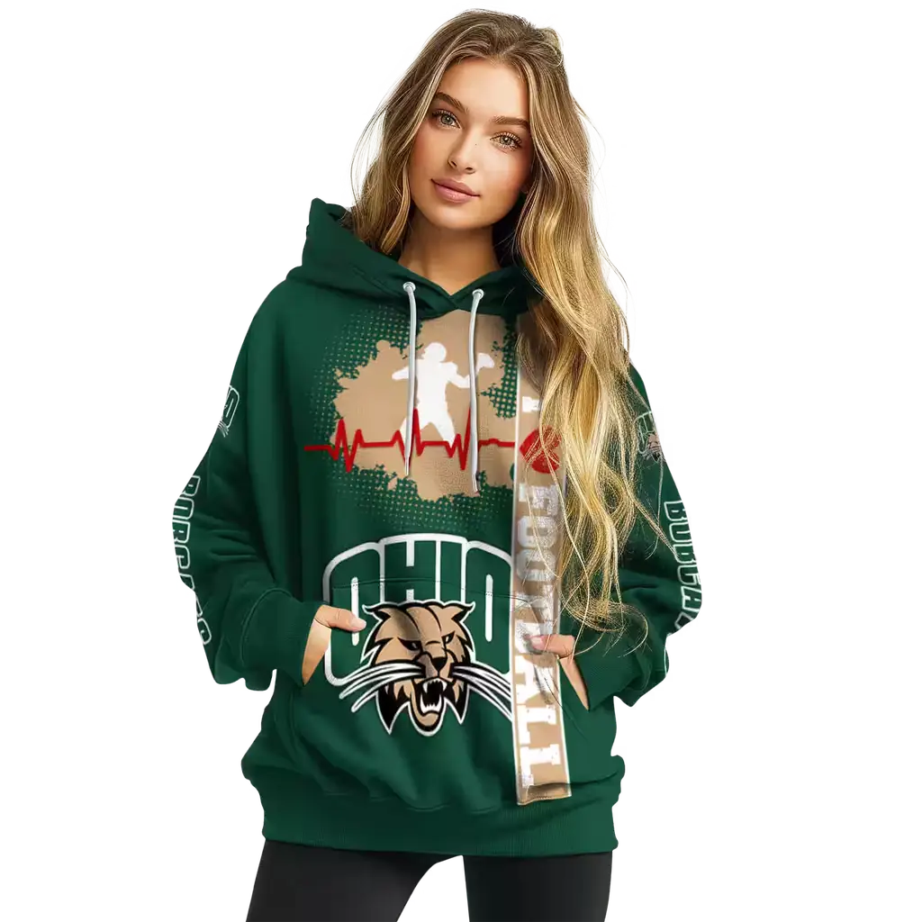 ohio bobcats football heartbeat green hoodie high quality ohio bobcats football heartbeat green hoodie high quality