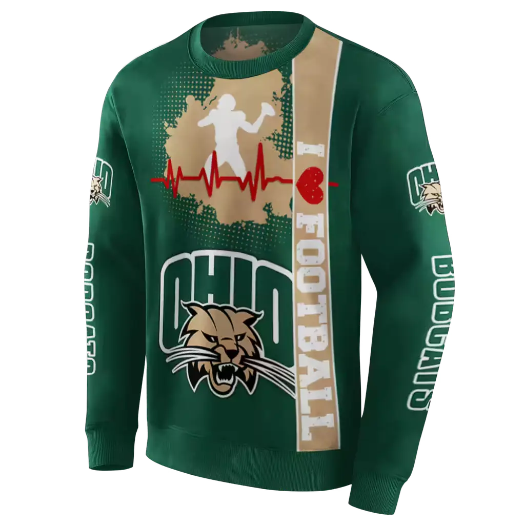 ohio bobcats football heartbeat green hoodie new arrival ohio bobcats football heartbeat green hoodie new arrival