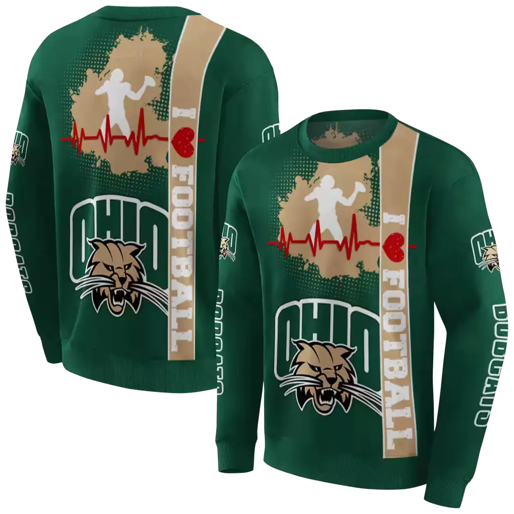 ohio bobcats football heartbeat green hoodie premium grade ohio bobcats football heartbeat green hoodie premium grade