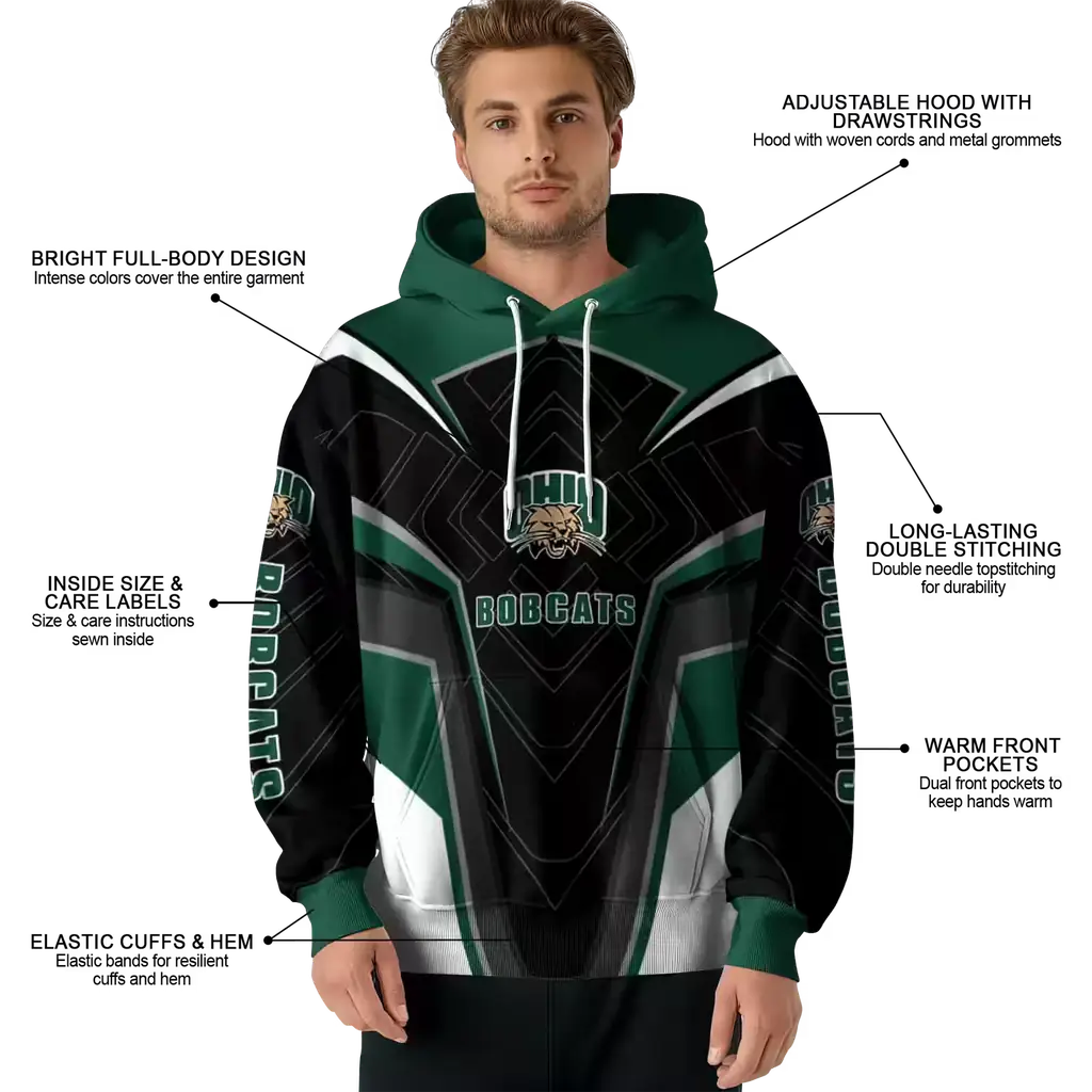 ohio bobcats futuristic pattern green black hoodie latest model ohio bobcats futuristic pattern green black hoodie latest model