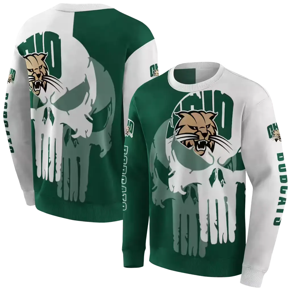ohio bobcats graphic punisher green white hoodie premium grade ohio bobcats graphic punisher green white hoodie premium grade
