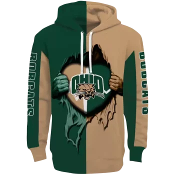 ohio bobcats heartbeat graphic green hoodie best selling