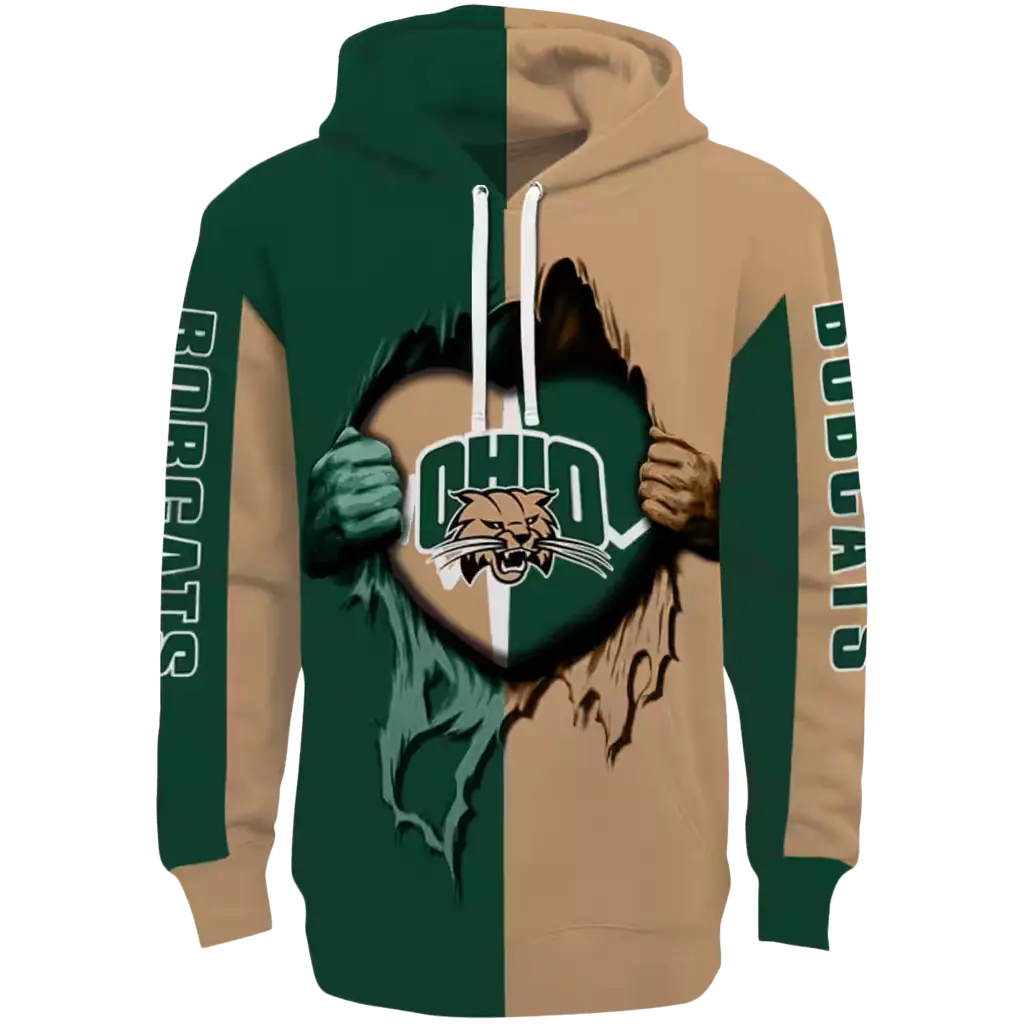 ohio bobcats heartbeat graphic green hoodie best selling ohio bobcats heartbeat graphic green hoodie best selling