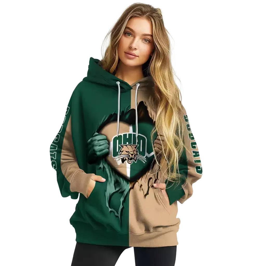 ohio bobcats heartbeat graphic green hoodie high quality ohio bobcats heartbeat graphic green hoodie high quality