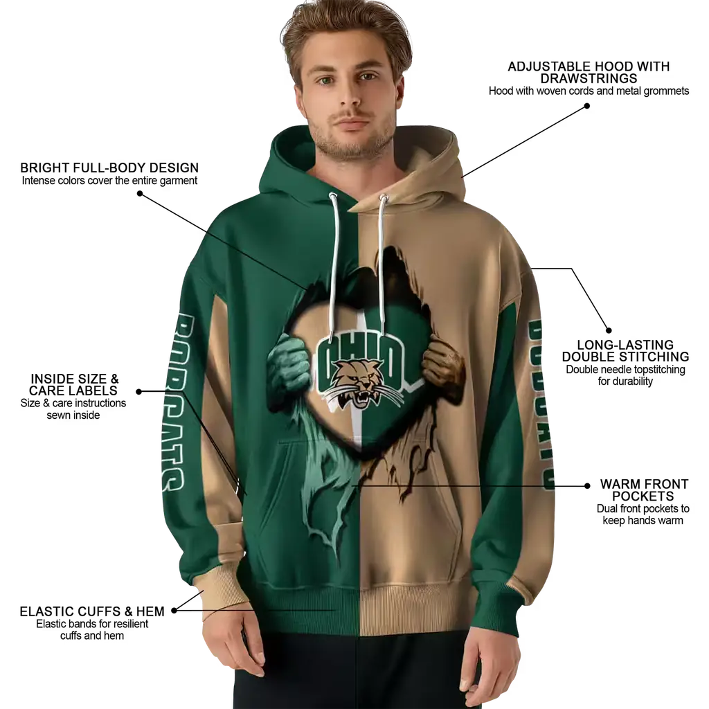 ohio bobcats heartbeat graphic green hoodie latest model ohio bobcats heartbeat graphic green hoodie latest model