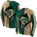 ohio bobcats heartbeat graphic green hoodie best selling