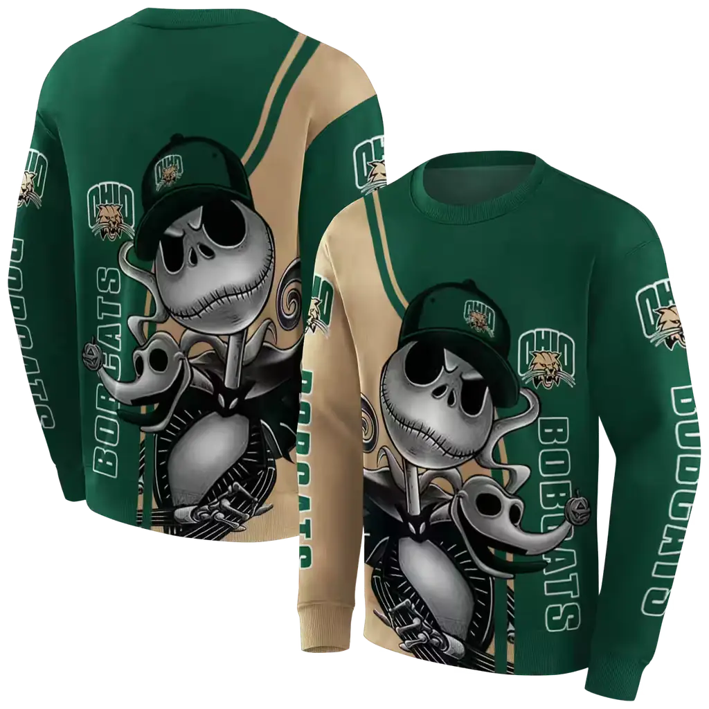 ohio bobcats jack skellington green hoodie premium grade ohio bobcats jack skellington green hoodie premium grade