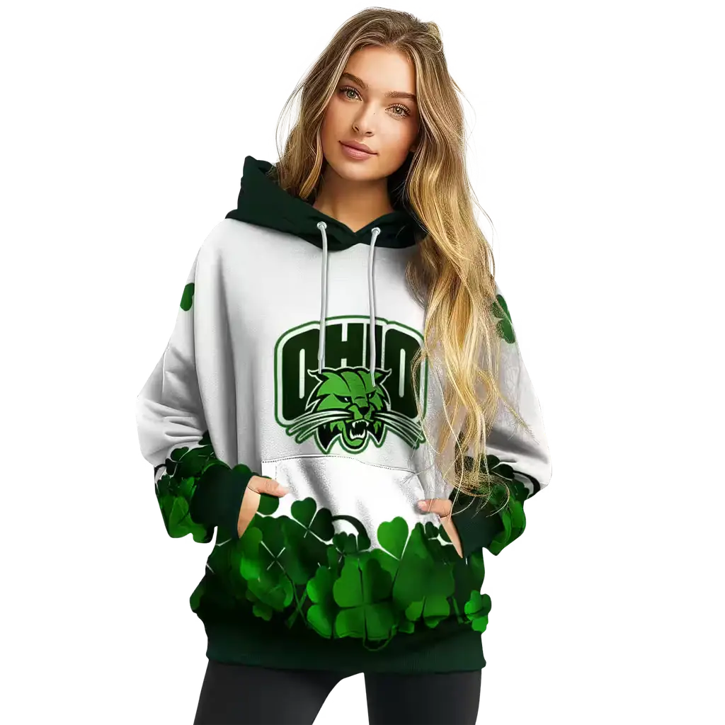 ohio bobcats lucky motif white green hoodie high quality ohio bobcats lucky motif white green hoodie high quality