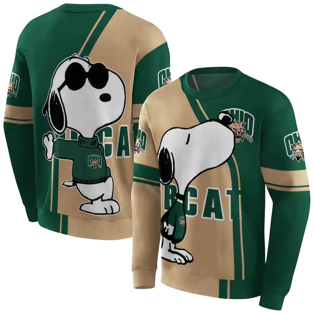 ohio bobcats playful snoopy green hoodie premium grade ohio bobcats playful snoopy green hoodie premium grade
