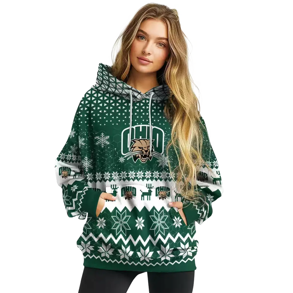 ohio bobcats reindeer motif green hoodie high quality ohio bobcats reindeer motif green hoodie high quality