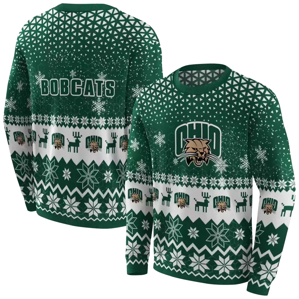 ohio bobcats reindeer motif green hoodie premium grade ohio bobcats reindeer motif green hoodie premium grade