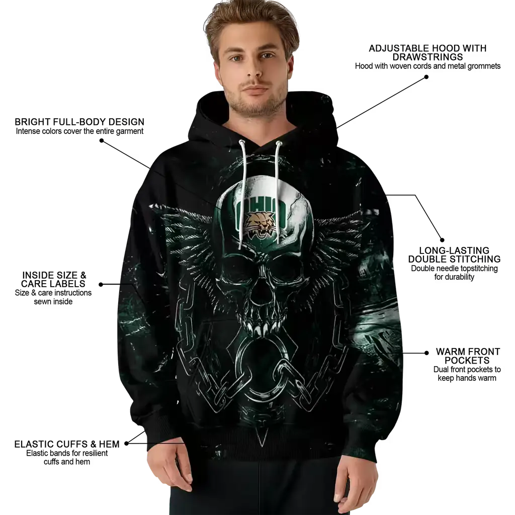 ohio bobcats skull artwork green black hoodie latest model ohio bobcats skull artwork green black hoodie latest model