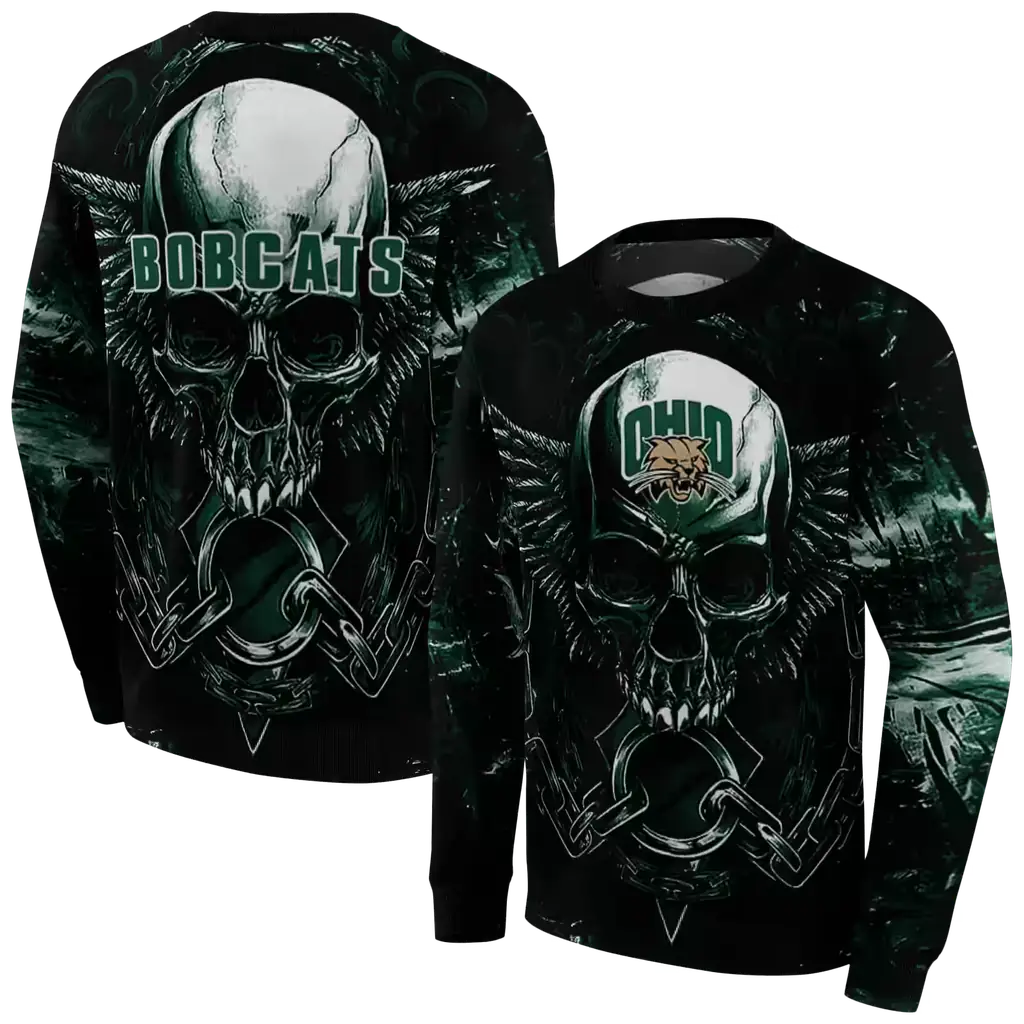 ohio bobcats skull artwork green black hoodie premium grade ohio bobcats skull artwork green black hoodie premium grade