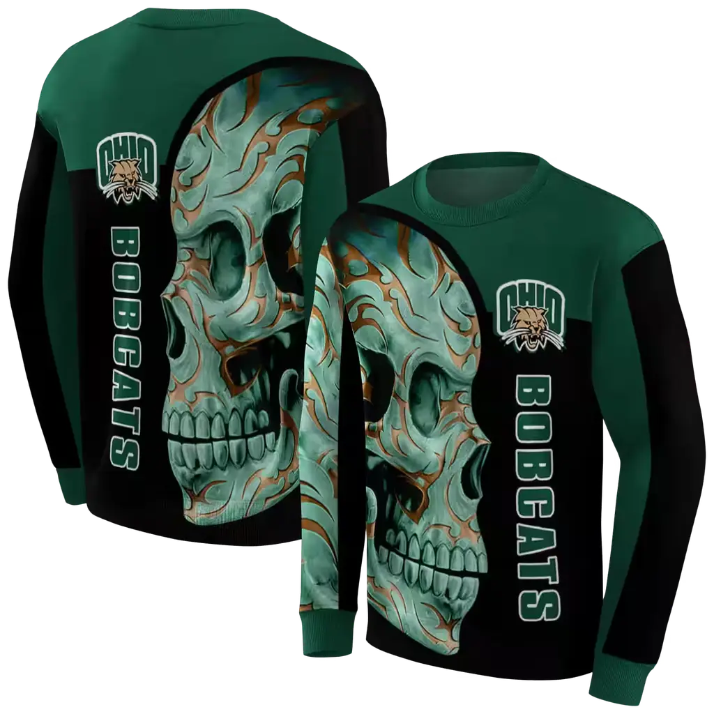 ohio bobcats skull motif green black hoodie premium grade ohio bobcats skull motif green black hoodie premium grade
