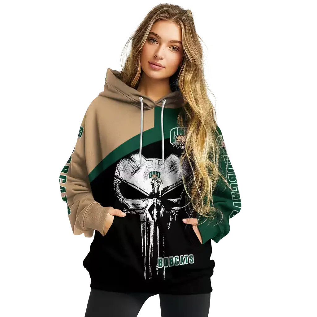 ohio bobcats skull punisher tan black hoodie high quality ohio bobcats skull punisher tan black hoodie high quality