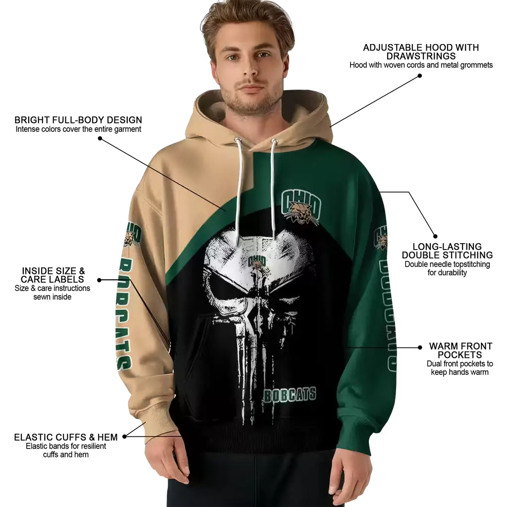 ohio bobcats skull punisher tan black hoodie latest model ohio bobcats skull punisher tan black hoodie latest model