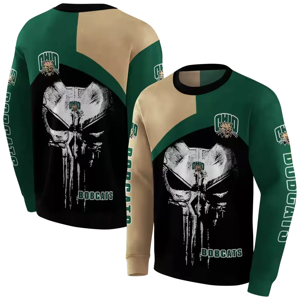 ohio bobcats skull punisher tan black hoodie premium grade ohio bobcats skull punisher tan black hoodie premium grade