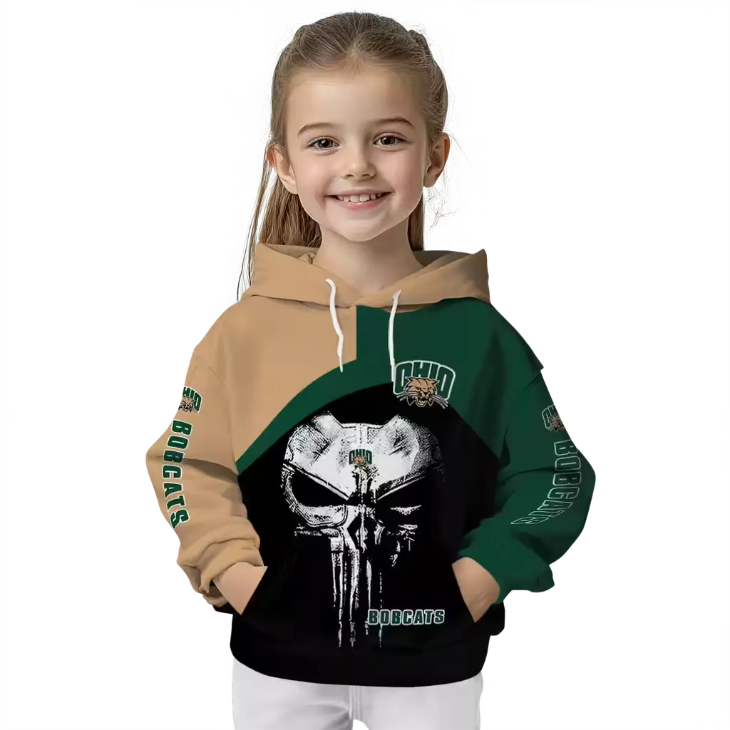 ohio bobcats skull punisher tan black hoodie top rated ohio bobcats skull punisher tan black hoodie top rated