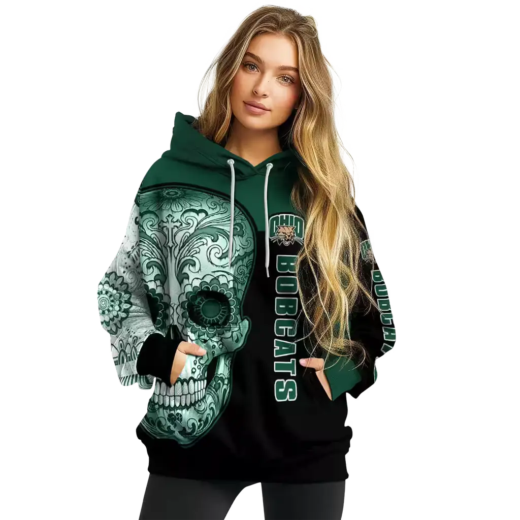 ohio bobcats sugar skull green black hoodie high quality ohio bobcats sugar skull green black hoodie high quality