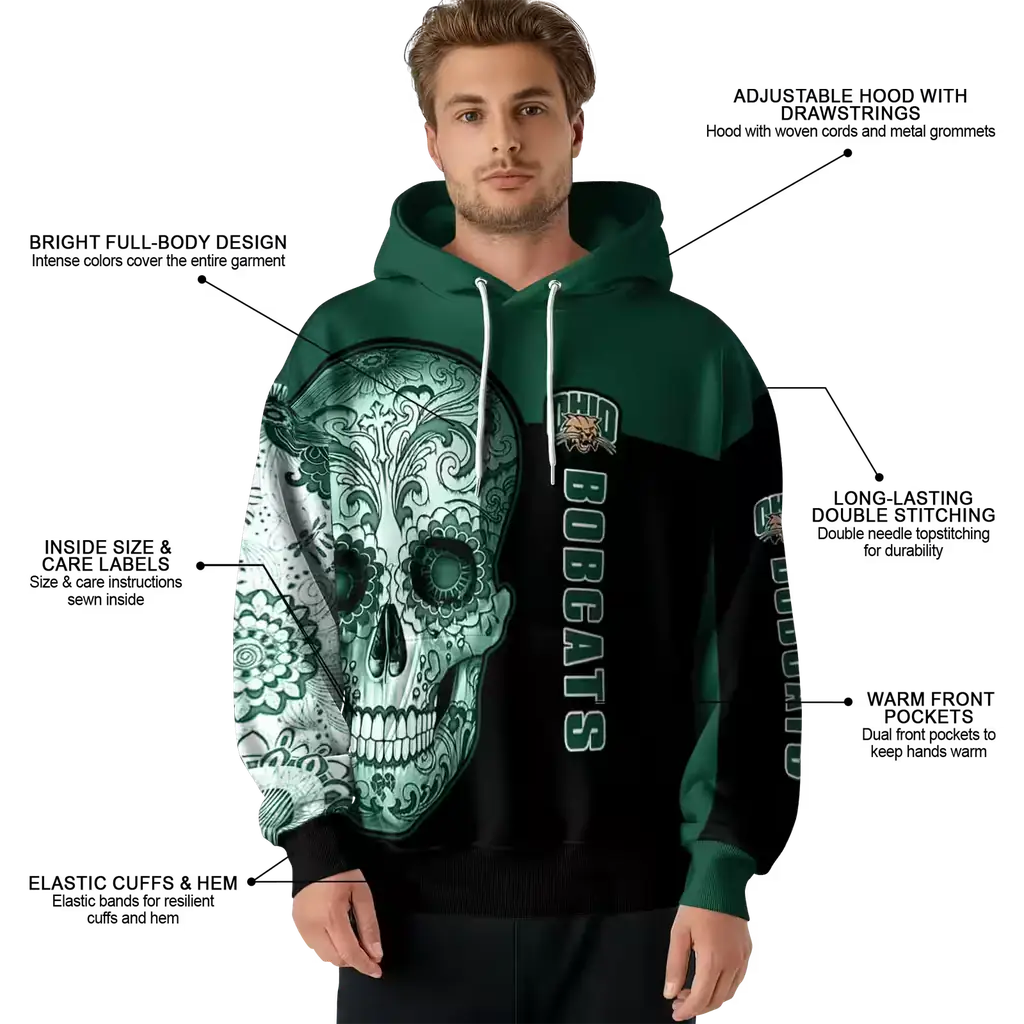 ohio bobcats sugar skull green black hoodie latest model ohio bobcats sugar skull green black hoodie latest model