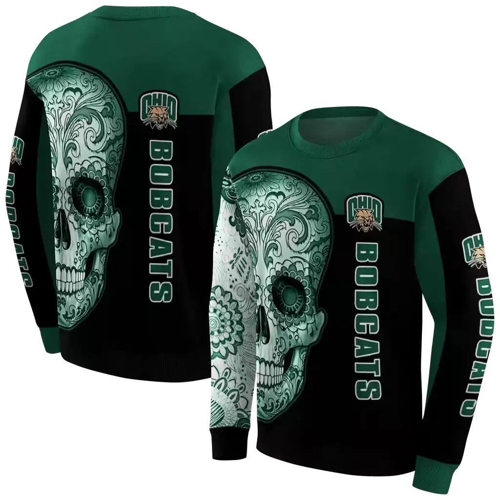 ohio bobcats sugar skull green black hoodie premium grade ohio bobcats sugar skull green black hoodie premium grade