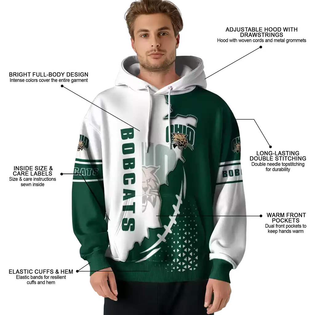 ohio bobcats triangular pattern green white hoodie latest model ohio bobcats triangular pattern green white hoodie latest model
