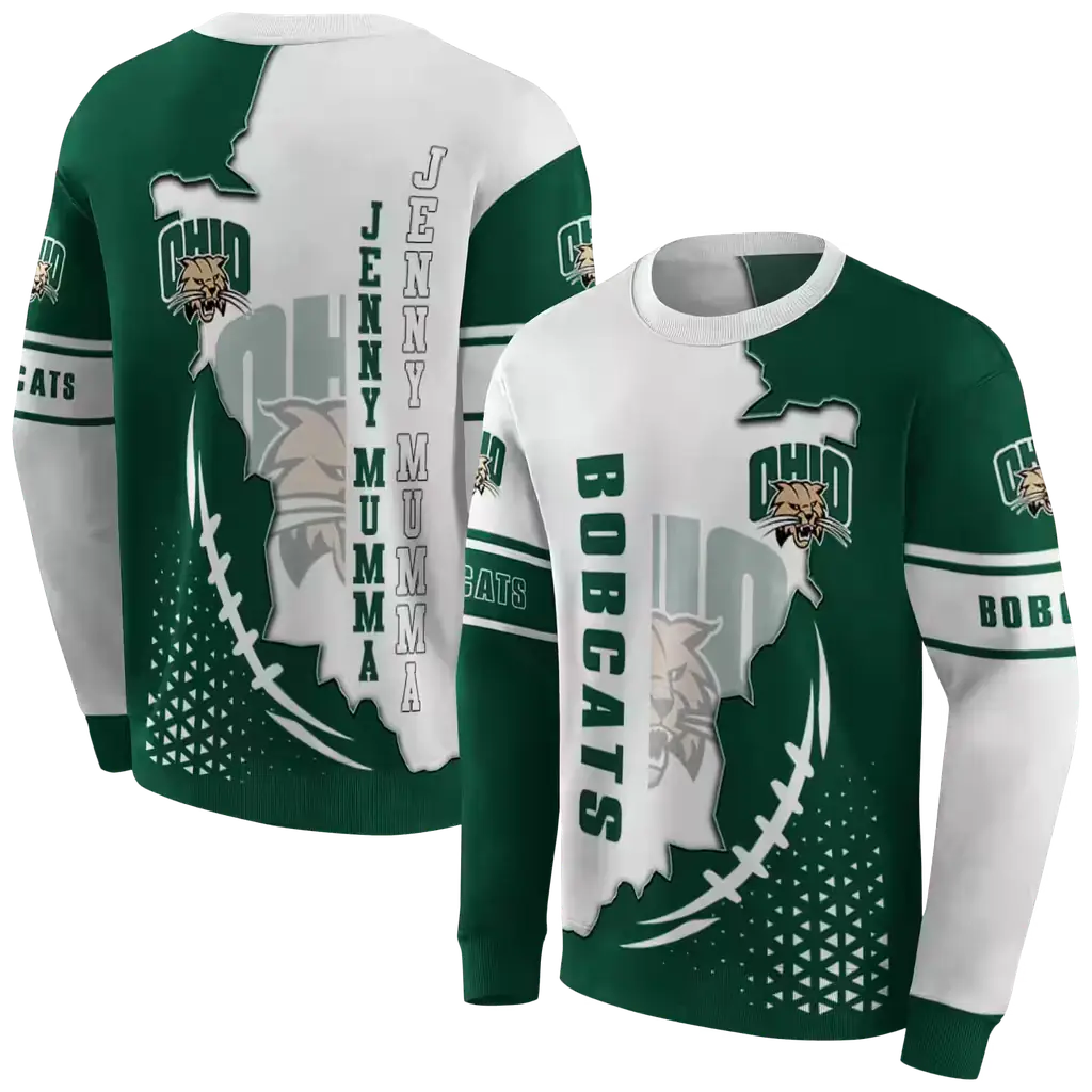 ohio bobcats triangular pattern green white hoodie premium grade ohio bobcats triangular pattern green white hoodie premium grade