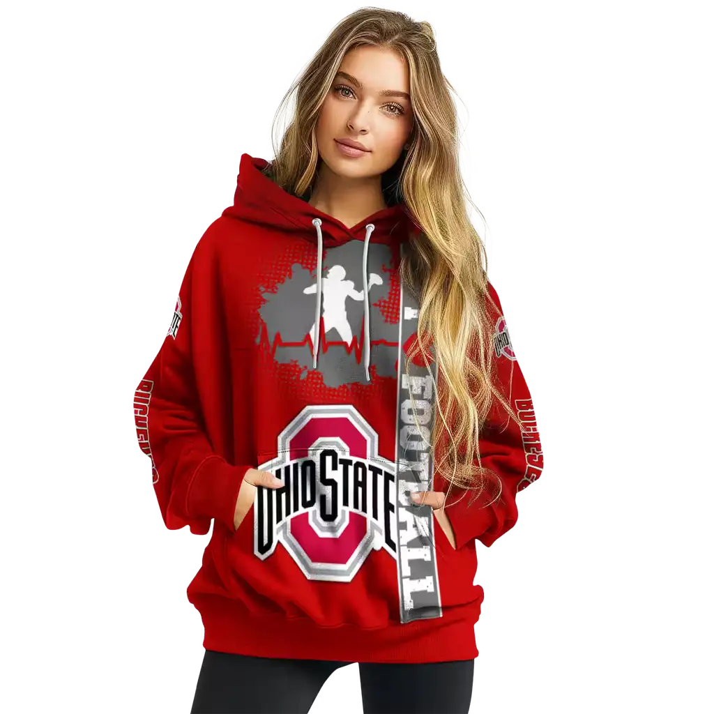 ohio state buckeyes football heartbeat scarlet hoodie high quality ohio state buckeyes football heartbeat scarlet hoodie high quality