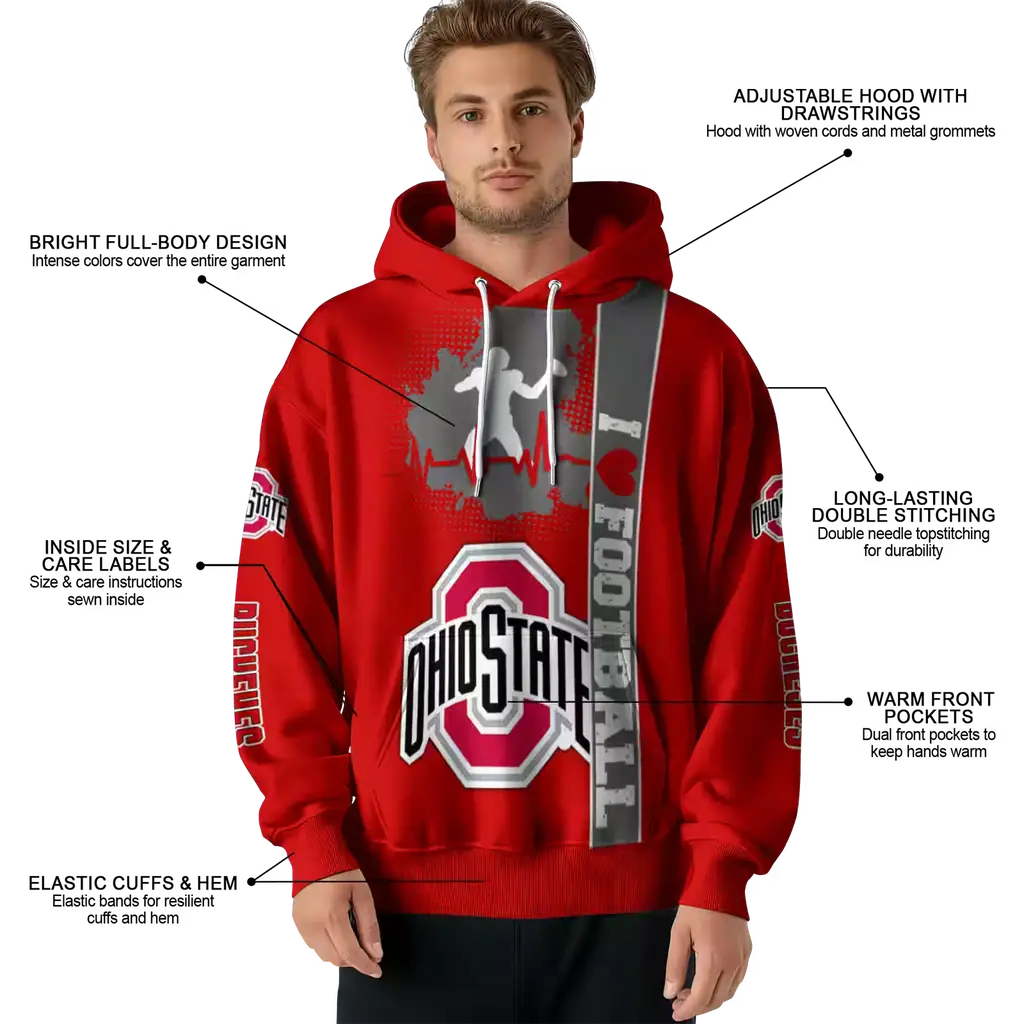 ohio state buckeyes football heartbeat scarlet hoodie latest model ohio state buckeyes football heartbeat scarlet hoodie latest model