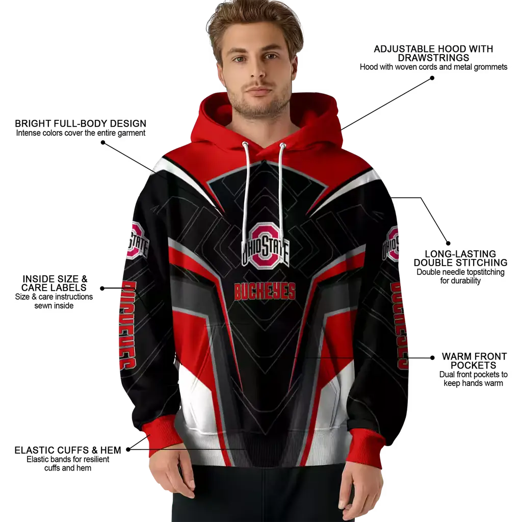 ohio state buckeyes futuristic pattern scarlet black hoodie latest model ohio state buckeyes futuristic pattern scarlet black hoodie latest model