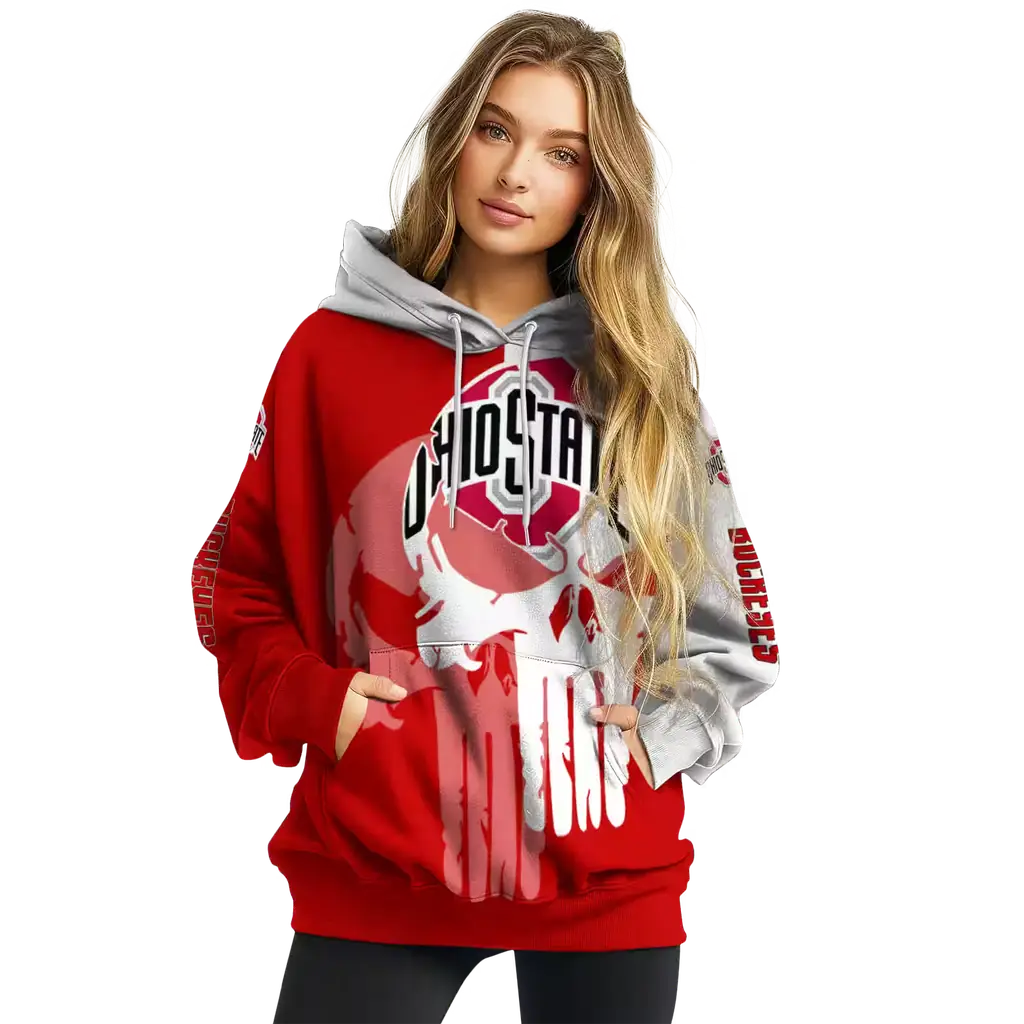 ohio state buckeyes graphic punisher scarlet white hoodie high quality ohio state buckeyes graphic punisher scarlet white hoodie high quality