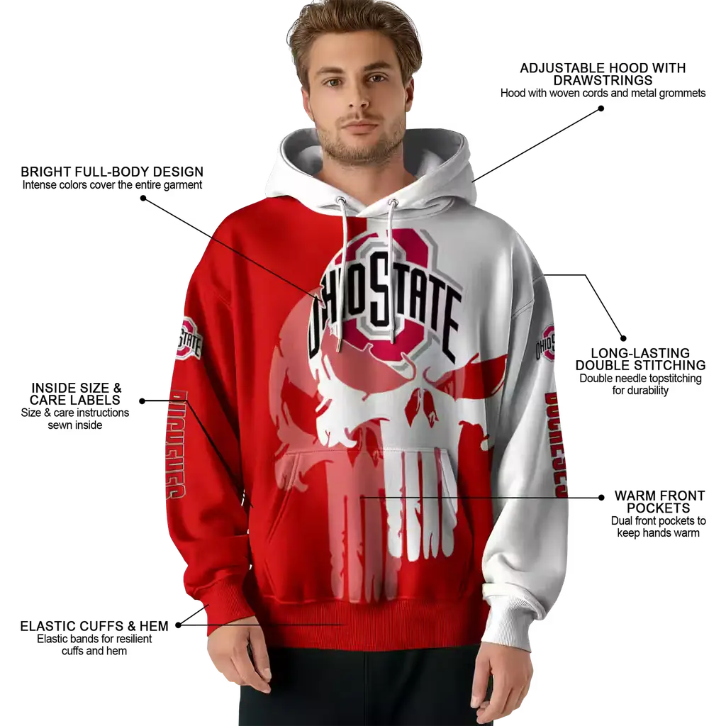 ohio state buckeyes graphic punisher scarlet white hoodie latest model ohio state buckeyes graphic punisher scarlet white hoodie latest model