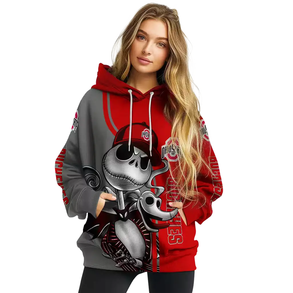ohio state buckeyes jack skellington scarlet hoodie high quality ohio state buckeyes jack skellington scarlet hoodie high quality