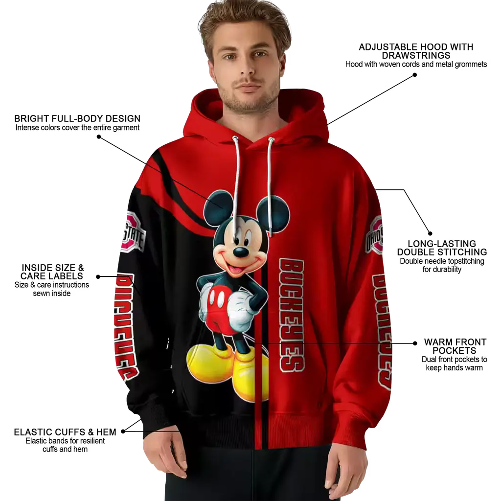 ohio state buckeyes mickey mouse scarlet black hoodie latest model ohio state buckeyes mickey mouse scarlet black hoodie latest model