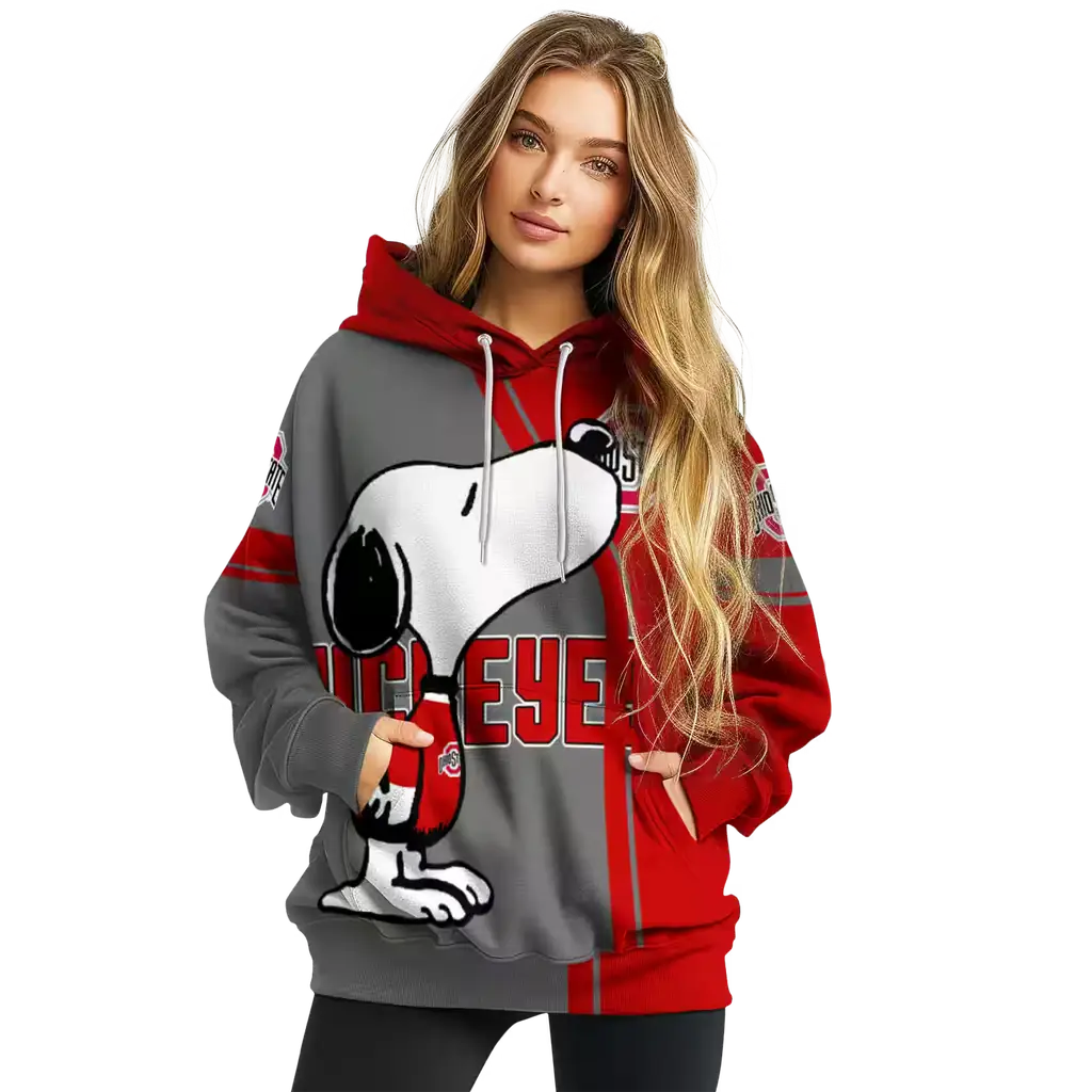 ohio state buckeyes playful snoopy scarlet hoodie high quality ohio state buckeyes playful snoopy scarlet hoodie high quality