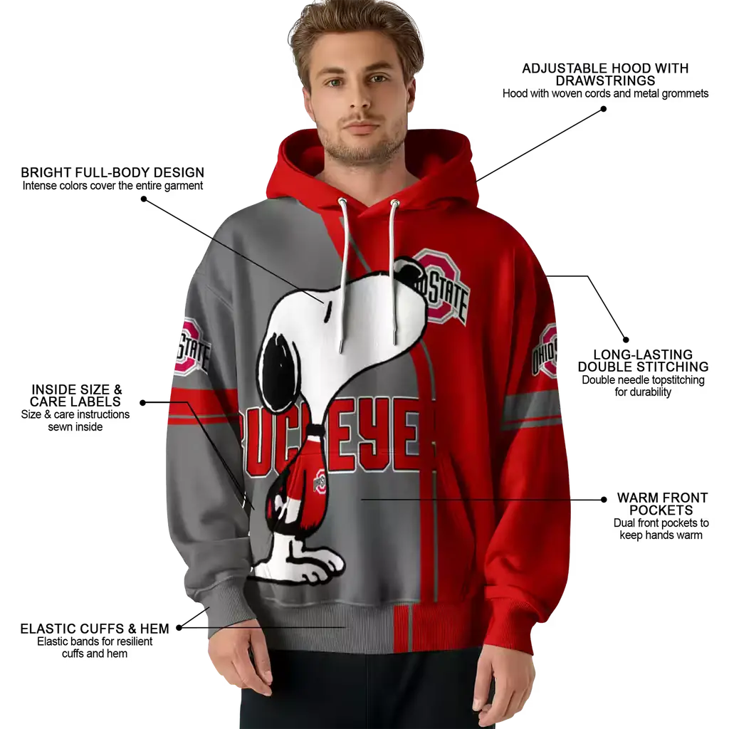 ohio state buckeyes playful snoopy scarlet hoodie latest model ohio state buckeyes playful snoopy scarlet hoodie latest model